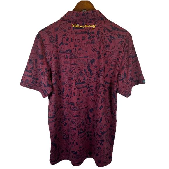 William Murray Men’s M Golf Polo Shirt Maroon Crazy Print Stretch Performance - Picture 5 of 11